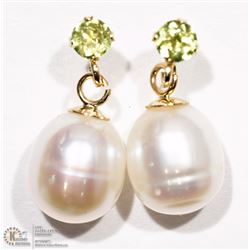 26) 14K YELLOW GOLD PERIDOT & PEARL DROP EARRINGS