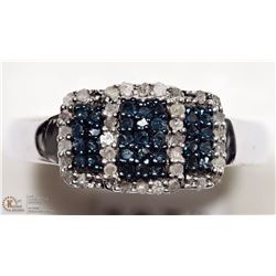 27) STERLING SILVER BLUE AND WHITE DIAMOND RING