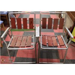 PAIR OF WOOD AND METAL FOLDING PATIO CHAIRS