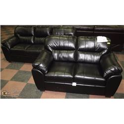 NEW BLACK LEATHERETTE SOFA WITH LOVE SEAT
