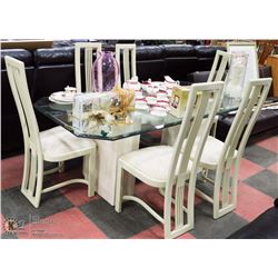 LARGE DINING ROOM TABLE, GLASS AND MARBLE