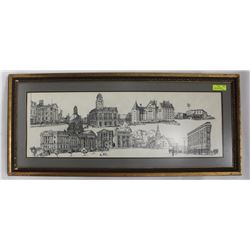 VINTAGE OLD EDMONTON ARCHITECTURE PRINT 19"X43"