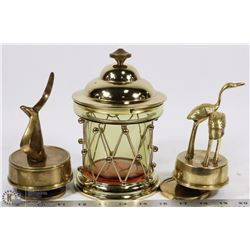 LOT OF 3 VINTAGE BRASS MUSIC BOXES.