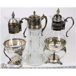 SET OF 3 VINTAGE SILVER PLATED BEVERAGE CARAFES