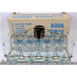 VINTAGE AQUA TEMPO CADDY SET BY LIBBEY GLASS.