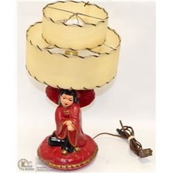 MID CENTURY ASIAN LADY CHALKWARE ELECTRIC LAMP