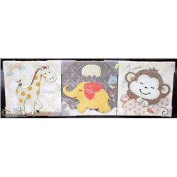 NEW 3 PC CHILDRENS CANVAS WALL HANGING SET