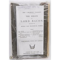 1891 THE ESSAYS OF LORD BACON - SIGNED ON THE