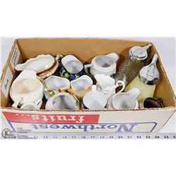 6) PITCHER ASSORTMENT, 2 SYRUP CONTAINERS,