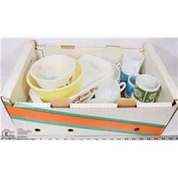 8) BOX OF ASSORTED FIREKING INCL 6 MUGS, 5 CUPS,
