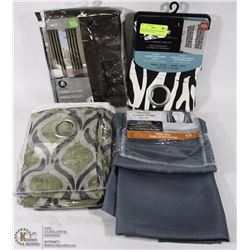 NEW ASSORTED ROD & GROMMET CURTAINS,4 PANELS
