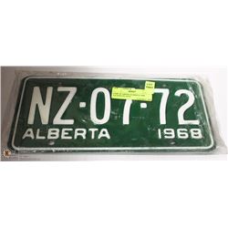 PAIR OF GREEN ALBERTA 1968 LICENSE PLATES.