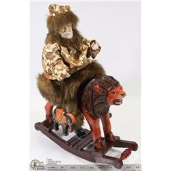 UNIQUE WOOD ROCKING LION & RIDER.