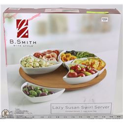 LAZY SUSAN WITH DISHES IN BOX.
