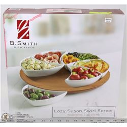 LAZY SUSAN WITH DISHES IN BOX.