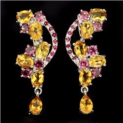 Natural Yellow Citrine Rhodolite Garnet Ruby Earrings