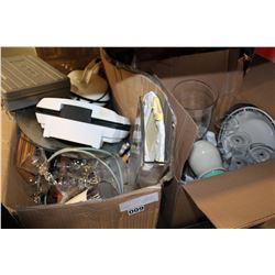 TWO BOXES OF ESTATE DISHES AND GLASSWARE AND TRIMMER