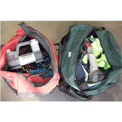 2 TOOL BAGS WITH COMPRESSOR AND SAFETY STRAPS