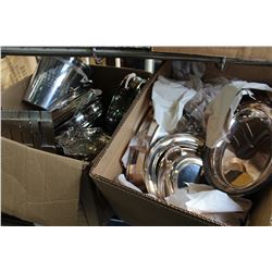 TWO BOXES OF SILVER PLATE AND METALWARE