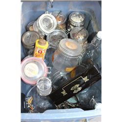 TOTE OF GLASS LIDDED JARS