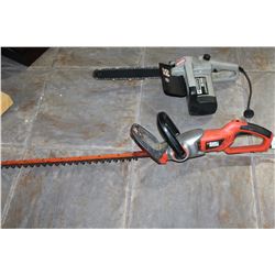 MASTERCRAFT ELECTRIC HEDGE TRIMMER AND BLACK AND DECKER ELECTRIC CHAINSAW