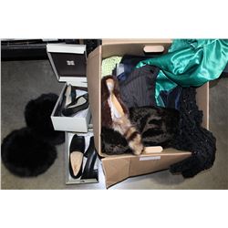 BOX OF VINTAGE CLOTHING AND FURS