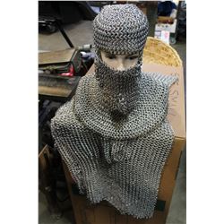 CHAINMAIL HELMET AND PARTIAL SHIRT, MANNEQUIN HEAD NOT INCLUDED