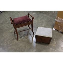 VINTAGE BENCH WITH STORAGE AND VINTAGE STOOL WITH STORAGE
