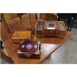 THREE EASTERN WOOD JEWELLRY BOXES