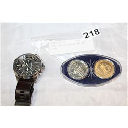 DIESEL WATCH WORKING AND TWO COINS