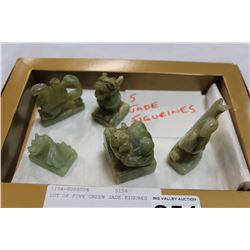 LOT OF FIVE GREEN JADE FIGURES