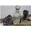 Image 2 : MOTHER OF PEARL FAN AND TWO PERFUME BOTTLES ON VANITY TRAY