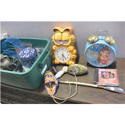 TOTE OF ASSORTED NOVELTY CLOCKS ETC