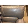 Image 11 : BRAND NEW GREY LEATHER WITH WHITE STITCHING MODERN 3 PIECE SOFA SET, WITH DROP DOWN SOFA TABLE, RECL