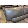 Image 5 : BRAND NEW GREY LEATHER WITH WHITE STITCHING MODERN 3 PIECE SOFA SET, WITH DROP DOWN SOFA TABLE, RECL