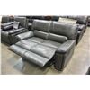 Image 6 : BRAND NEW GREY LEATHER WITH WHITE STITCHING MODERN 3 PIECE SOFA SET, WITH DROP DOWN SOFA TABLE, RECL