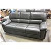 Image 8 : BRAND NEW GREY LEATHER WITH WHITE STITCHING MODERN 3 PIECE SOFA SET, WITH DROP DOWN SOFA TABLE, RECL