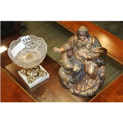 RELIGIOUS FIGURE AND CRYSTAL COMPOTE