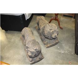 TWO LARGE CARVED LION GARDEN ORNAMENTS