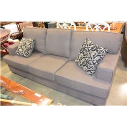 AS NEW FLOOR MODEL GREY SQUARED ARM MODERN FABRIC SOFA WITH REMOVABLE CUSHIONS