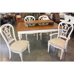 MODERN CARVED COMTEMPORARY DINING TABLE WITH LEAF AND FOUR CHAIRS