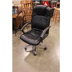 BLACK LEATHER HIGH BACK ROLLING OFFICE CHAIR