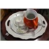 Image 1 : LARGE TURKEY PLATTERS POTTERY PITCHER AND TWO CHINA CUPS AND SAUCERS