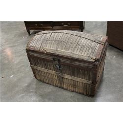 VINTAGE METAL BOUND WOOD DOME TRUNK