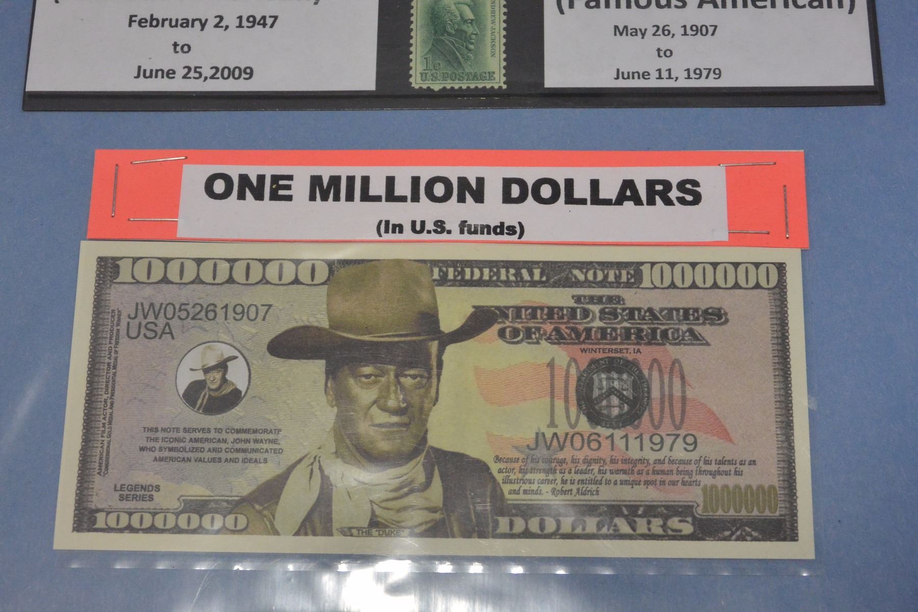 FOUR NOVELTY ONE MILLION DOLLAR BILLS