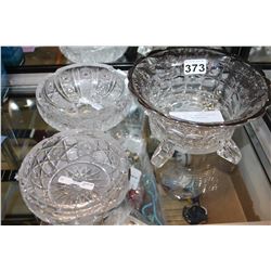 SILVER OVERLAY CRYSTAL COMPOTE PITCHER AND TWO ASHTRAYS
