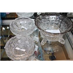 SILVER OVERLAY CRYSTAL COMPOTE PITCHER AND TWO ASHTRAYS