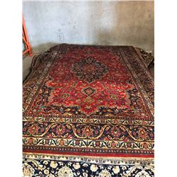 NEW 100% WOOL, HAND KNOTTED TABRIZ , RED, BLACK, ORANGE AREA CARPET, SIZE 144 INCH X 56 INCH.