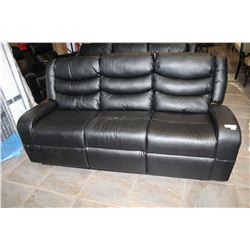 FLOOR MODEL ASHLEY DESIGN BLACK LEATHER DOUBLE RECLINING SOFA, RETAIL $1299