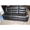 Image 1 : FLOOR MODEL ASHLEY DESIGN BLACK LEATHER DOUBLE RECLINING SOFA, RETAIL $1299